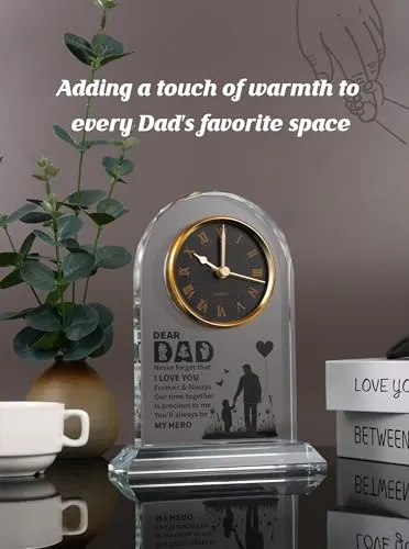 WinTaim Dad Glass Clock Gift from Daughter or Son, Unique Birthday, Christmas, Dad Valentines Gifts from Girl, Elegant Desk Clock with Base for Dads Who Have Everything