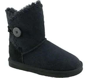 Womens LAMO ESSENTIAL SNOWMASS BUTTON Short Suede Winter BOOTS 9 BLACK Shearling