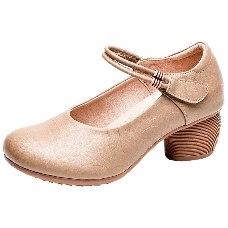 Women's Retro Non-slip Leather Low Heeled Shoes