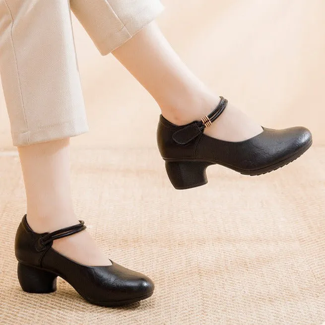 Women's Retro Non-slip Leather Low Heeled Shoes