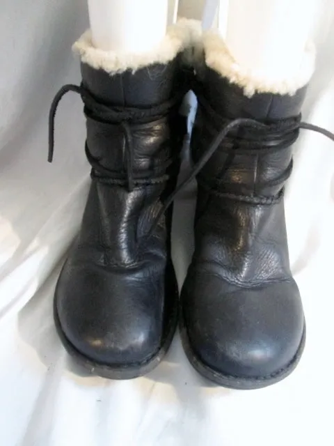 Womens UGG AUSTRALIA 1932 CASPIA Leather Shearling Sherpa BOOTS Shoe BLACK 7